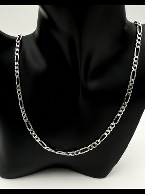 Solid Sterling Silver  Figaro Chain  Necklace 925 Italy-26"- 5mm